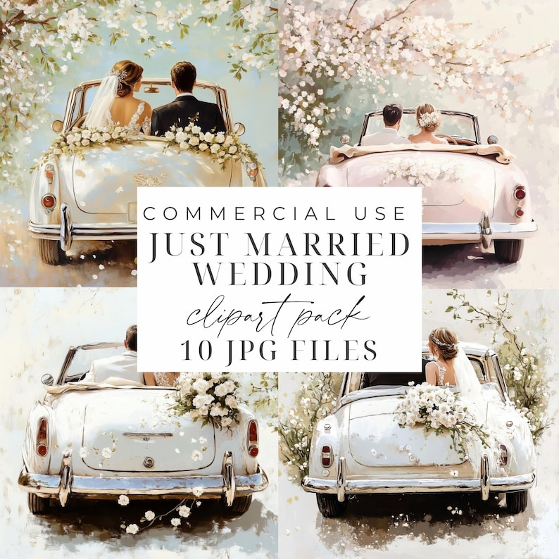 Bride and Groom Just Married Car Clipart Wedding Car Jpgs Wedding Day ...