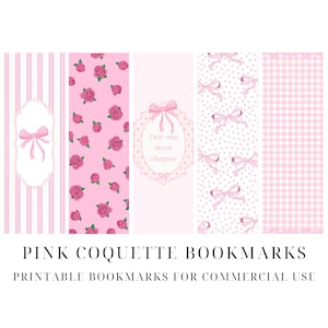 Afdrukbare bladwijzers Plakken roze Girly bladwijzers Coquette bladwijzers Leuke digitale bladwijzers Roze strik bladwijzer Romantisch boek minnaar cadeau