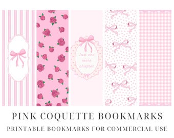 Printable Bookmarks Paste Pink Girly Bookmarks Coquette Bookmarks Cute Digital Bookmarks Pink Bow Bookmark Romantic Book Lover Gift