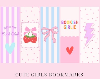 Printable Bow Bookmarks Cute Girls Bookmarks Girlie Bookmarks Digital Download Coquette Boomarks Girls Bookish Aesthetic Book Lover Gift