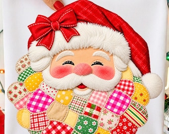 Cute Santa Christmas PNG Patchwork Santa PNG Girly Christmas Shirt Design Cute Holiday Sublimation png Retro Santa T Shirt Digital Download