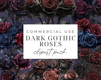 Moody Gothic Roses Clipart Dark Rose Flowers PNG Dark Floral Digital Graphics Romantic Gothic Floral Clip Art Valentines Day Printable