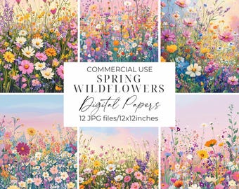 Spring Flowers Digital Paper Floral Scrapbook Paper Wildflowers Digital Paper Spring Colors Collage Sheets Decoupage Scrapbook Junk Journal