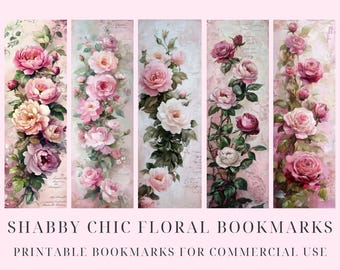 8 Printable Bookmarks Shabby Chic Floral Bookmarks Vintage Ephemera Bookmarks JPG Flowers Bookmarks Botanical Bookmark Set Digital Download