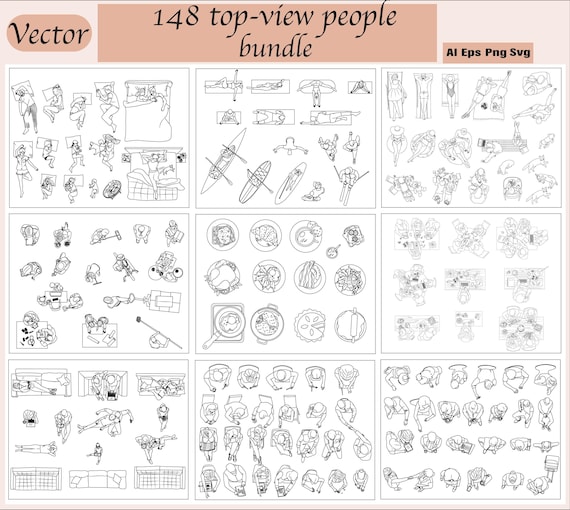 Vector People Illustration Bundle – Top View Cutouts (Digital Download)