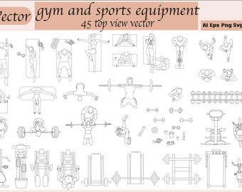 45 Gym Equipment Top View | Vector AI + PNG  + DWG | Architecture & Interior Design