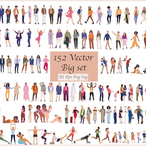 Bundle de personnes à découpes vectorielles plates. 152 BIG SET, famille, enfants, travail, sports, femme, grossesse
