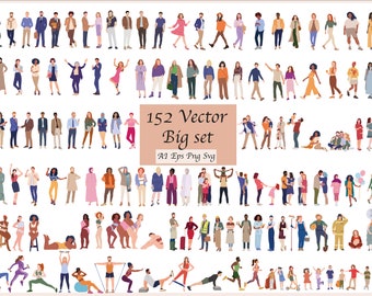 Flat vector cutout people bundle: Business, Family, Kids, Jobs, Sports, Body Positivity illustration - 152 BIG SET