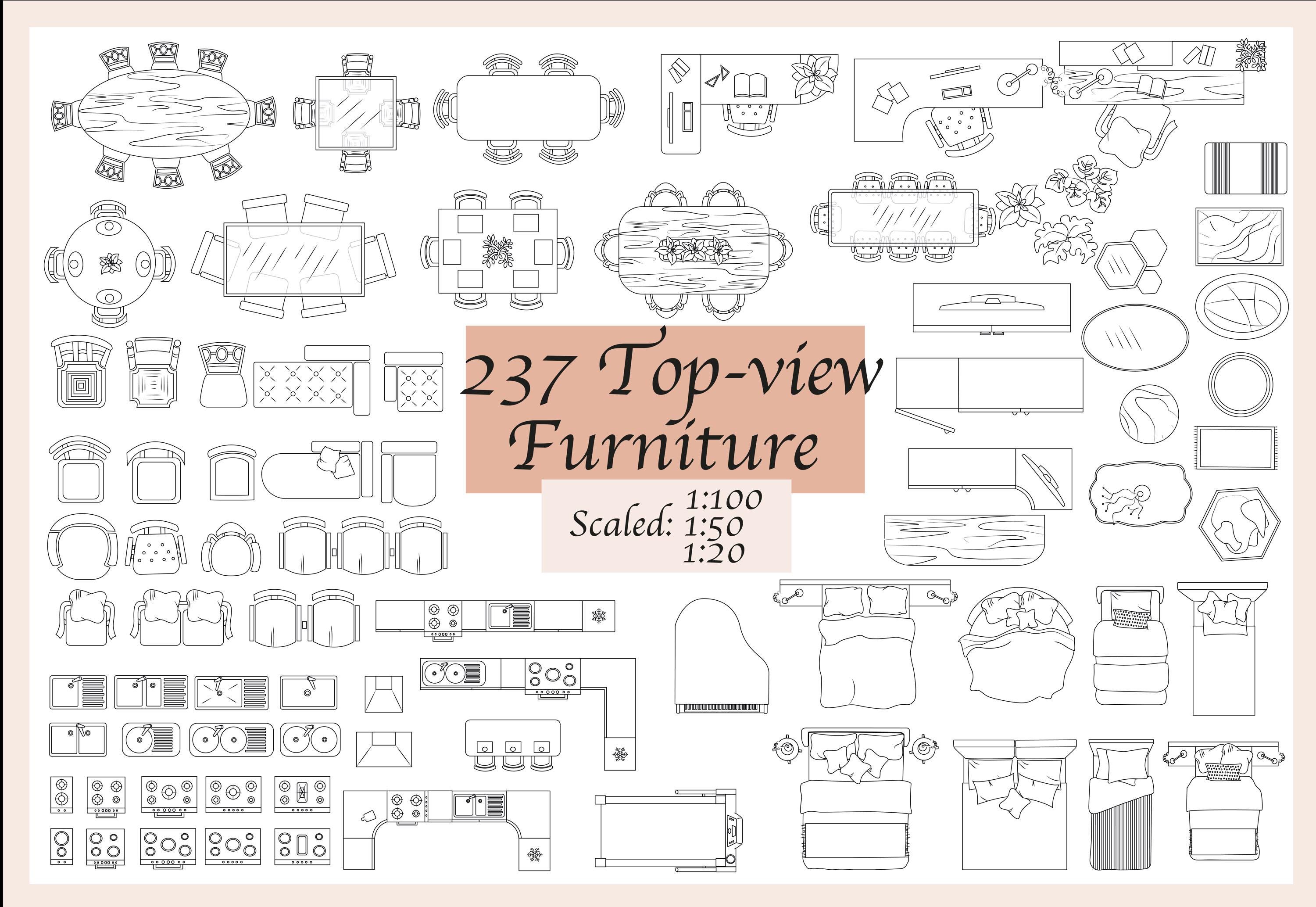 A 237 Scaled 1 : 100/50/20 Furniture Elements - Vector Illustrations ...