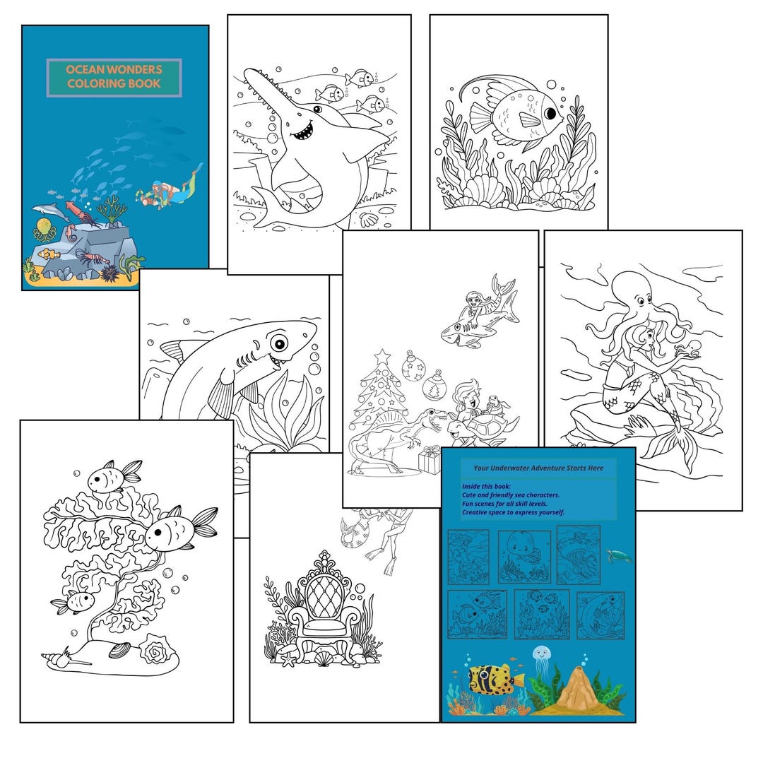 Ocean Life Coloring Book for Kids, 50 Shark and Mermaid Pages, Sea ...