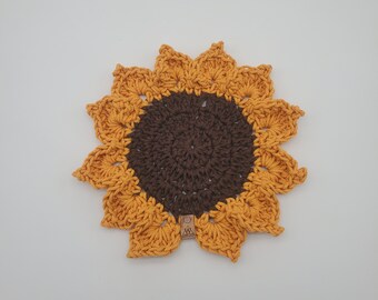 Sunflower Crochet Trivet | Woven Trivet | Handmade Yarn Trivet | Hand Knit Trivet | Housewarming Gift | Wedding Gift | Large 12"