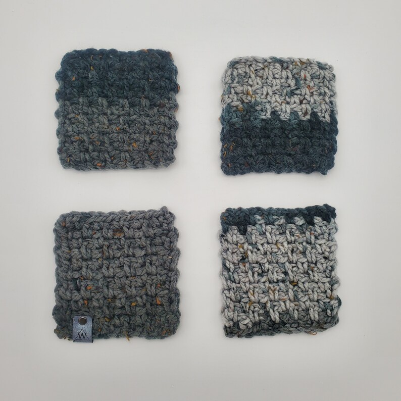 Set of 4 Coasters Crochet Coasters Gray Square Coasters Handmade Yarn ...
