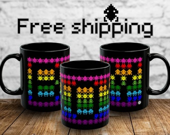 Retro space invaders game mug for boy 80s video game gift for him Coffee cup gift for gamer boy friend Christmas birthday mug gift for son!