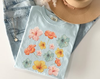 Hibiscus Flower Tshirt, Aloha Hawaii Shirt, Beach T Shirt, Summer Tee, Tropical T-Shirt, Hawaii Tee, Cottagecore Shirt, Comfort Colors Shirt