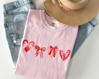 Comfort Colors® Valentines Day Shirt, Valentines Bow, Pink Bow Shirt, Retro Valentine Shirt, Valentines Day Bow Shirt, Bow Valentines Gift