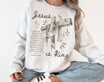 Sudadera con la frase "Jesús es Rey", camiseta cristiana, mercancía cristiana, camiseta religiosa, camiseta cristiana para mujer, camiseta basada en la fe, sudadera con la frase "Felicidad"