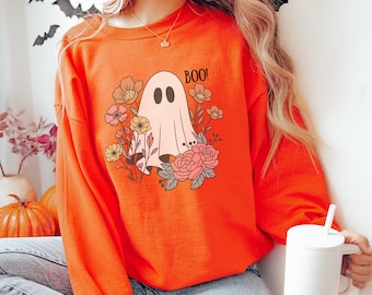 Ghost Sweatshirt, Boo Sweatshirt, Spooky Season Sweatshirt, Floral Halloween, Cute Halloween Sweatshirt, Cute Fall Sweatshirt, Spooky Gift