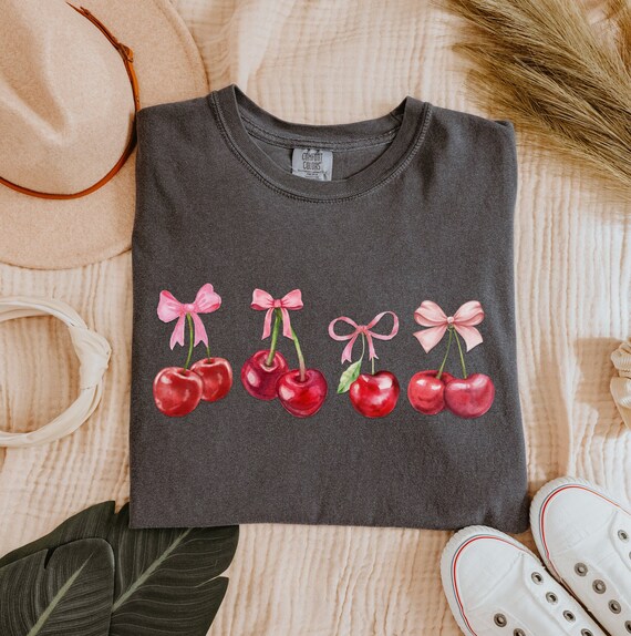 Balletcore Cherry Shirt, Cherry Shirt, Cherry Aesthetic Shirt, Ribbon Shirt, Cottage Core Shirt, Balletcore Clothing, Trendy Crew, Y2K Shirt