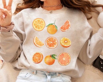 Fruits Sweatshirt, Vintage Graphic Fruit Shirt, Aesthetic Fruit Shirt, Boho Shirt, Fruit Tee, Orange Shirt, Fruit Orange, Gift for Foodie