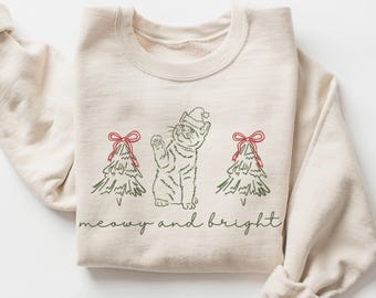 Christmas Cat Shirt, Cute Christmas Cat Sweatshirt, Cat Mom Christmas, Cat Holiday Shirt, Christmas Cat Sweater, Merry and Bright Shirt