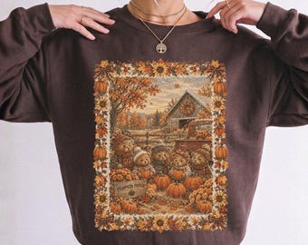 Sudadera vintage de otoño, suéter de otoño, camisa de Acción de Gracias de otoño, cuello redondo Cabincore, temporada acogedora, cuello redondo acogedor, sudadera de otoño, regalo de otoño