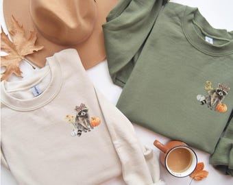 Fall Sweatshirt, Raccoon Sweatshirt, Graphic Raccoon Shirt, Pumpkin Sweatshirt, Cozy Sweatshirt, Spooky Season Shirt, Cozy Gift, Raccoon Tee