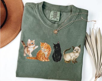 Comfort Colors® Cat Shirt, Cottagecore Cats Shirt, Floral Vintage Kittens, Pressed Flower Aesthetic Tee, Wildflower Shirt, Vintage Cat Shirt