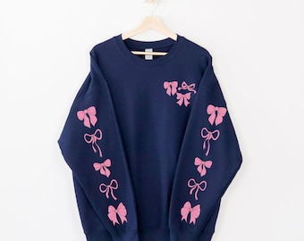 Pink Bow Sweatshirt, Bow Sweatshirt, Ribbon Sweatshirt, Pink Sweatshirt, Ribbon Crewneck, Cute Ribbon Sweatshirt, Women Gift, Gift for Her