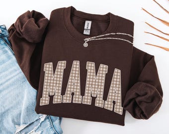 Gingham Mama Sweatshirt Mama Shirt Vintage Mama Shirt Trendy Mama Shirt Mothers Day Gift New Mama Baby Shower Pregnancy Announcement Shirt