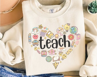 Teacher Sweatshirt, Teach Sweatshirt, Teaching Sweatshirt, Retro Teacher Shirt, Back to School, Teacher Appreciation, Cute Teacher Gifts
