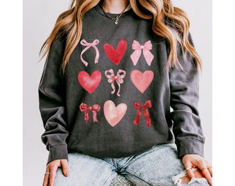 Comfort Colors® Valentines Day Shirt, Valentine Heart Bow Sweatshirt, Valentine Bow, Pink Bow Shirt, Retro Valentine Shirt, Heart Sweatshirt