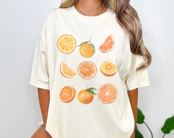 Fruits Shirt, Vintage Graphic Fruit Shirt, Aesthetic Fruit Shirt, Boho Shirt, Fruit Tee, Orange Shirt, Fruit Orange, Gift for Foodie, Fruits
