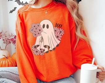 Ghost Sweatshirt, Boo Sweatshirt, Spooky Season Sweatshirt, Floral Halloween, Cute Halloween Sweatshirt, Cute Fall Sweatshirt, Spooky Gift