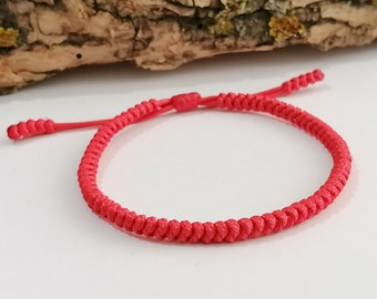 Pulsera de cordón rojo budista, cordón rojo de la suerte, pulsera de cordón rojo tibetano, pulsera de cordón rojo simple ajustable hecha a mano, pulsera de pareja