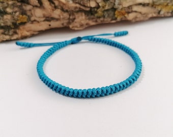 Tibetan Buddhist Bracelet, Handmade Adjustable Blue Cord String Bracelet, Snake Knots Bracelet, Waterproof Cord Bracelet For Men And Women