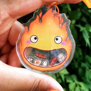 Fire Spirit Shaker Keychain | Castle Demon Acrylic Charm | Anime Kawaii Gift