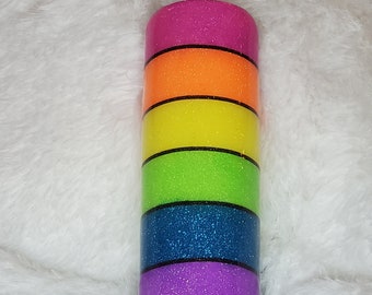 Handmade Neon Rainbow Glitter Epoxy Tumbler, Gift for Her