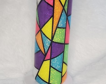 Neon Rainbow Glitter Tumbler, Shattered Glass Design, Epoxy Sealed