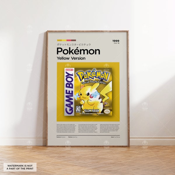 Pokemon Yellow Poster, Game Boy Poster, Nintendo Poster, Pikachu Poster, Video Game Poster, Video Game Print, Pokemon Print, Printable