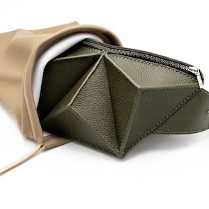Sac banane en cuir vert olive pour homme - Sac banane 3D de créateur, cadeau parfait pour lui
