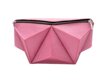 Designer leather bum sling bag, fanny pack belt hip bag pink banana belly bag, patterned colour strap bag travel party 3d bag perfect gift