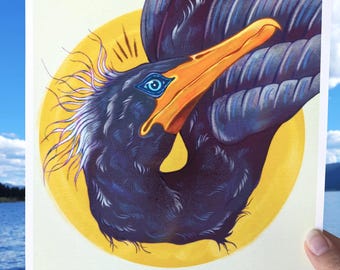 Curious Cormorant // 8x8 print