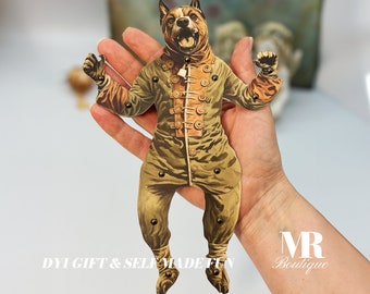 Mr. Baxter Articulated Paper Doll • DIY Vintage Military Dog, Paper Model Art Kit Decor DIY • Cute Creature Doll • Movable Articulated Doll