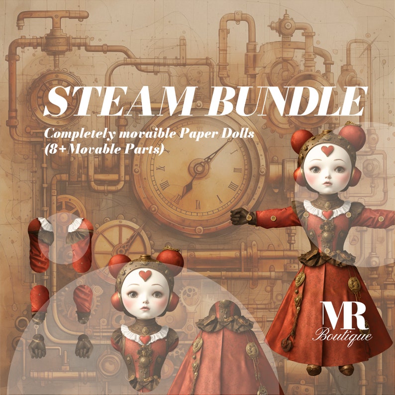 STEAM BUNDLE: Articulated Paper Doll Collection Royalty & Steampunk DIY Kits for Year-Round Crafting Fun, Kids Activity, Creative Play To zdjęcie 5