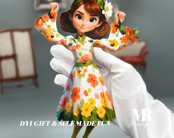 LILY Articulated Paper Doll, Floral Dress-Up Craft, Movable Play Figure, DIY Floral Craft Kit, Kids Activity, Creative Play To