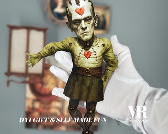 Heart Frankenstein Movable Paper Doll, Scary Hearts Dolls DIY Craft Kit, Classic Monster Toy, Unique Gift • Movable Articulated Doll