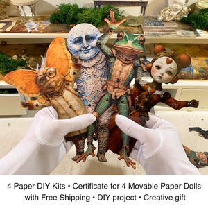 4 kit fai da te in carta • Certificato per 4 bambole di carta mobili con spedizione gratuita • Progetto fai da te • Regalo creativo