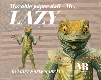 Mr. Lazy Lizard Gentleman Leap Into Learning - Articulated Educational Paper Toy for Kids