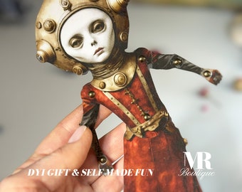 Mr. Martian: The Red Planet Explorer: un kit de muñeca de papel articulado Steampunk para entusiastas de la ciencia ficción Muñeca vintage móvil estilo retro