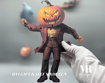 Bewegliche Papierpuppe Kürbis Fiend - DIY Halloween Dekoration, Party Handwerk, gruselige Kunstpuppe Geschenk - Gruseliger Kürbiskopf Bewegliche Figur